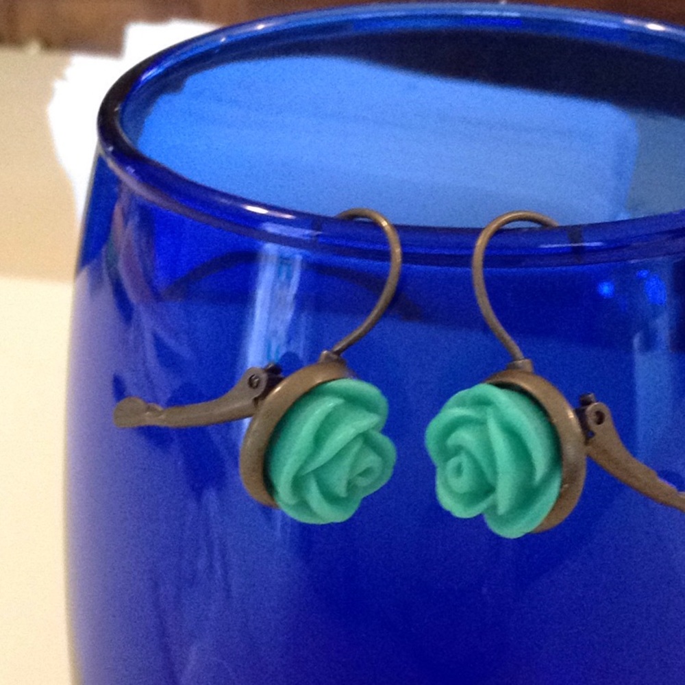 Turquoise Rose Lever back Earrings